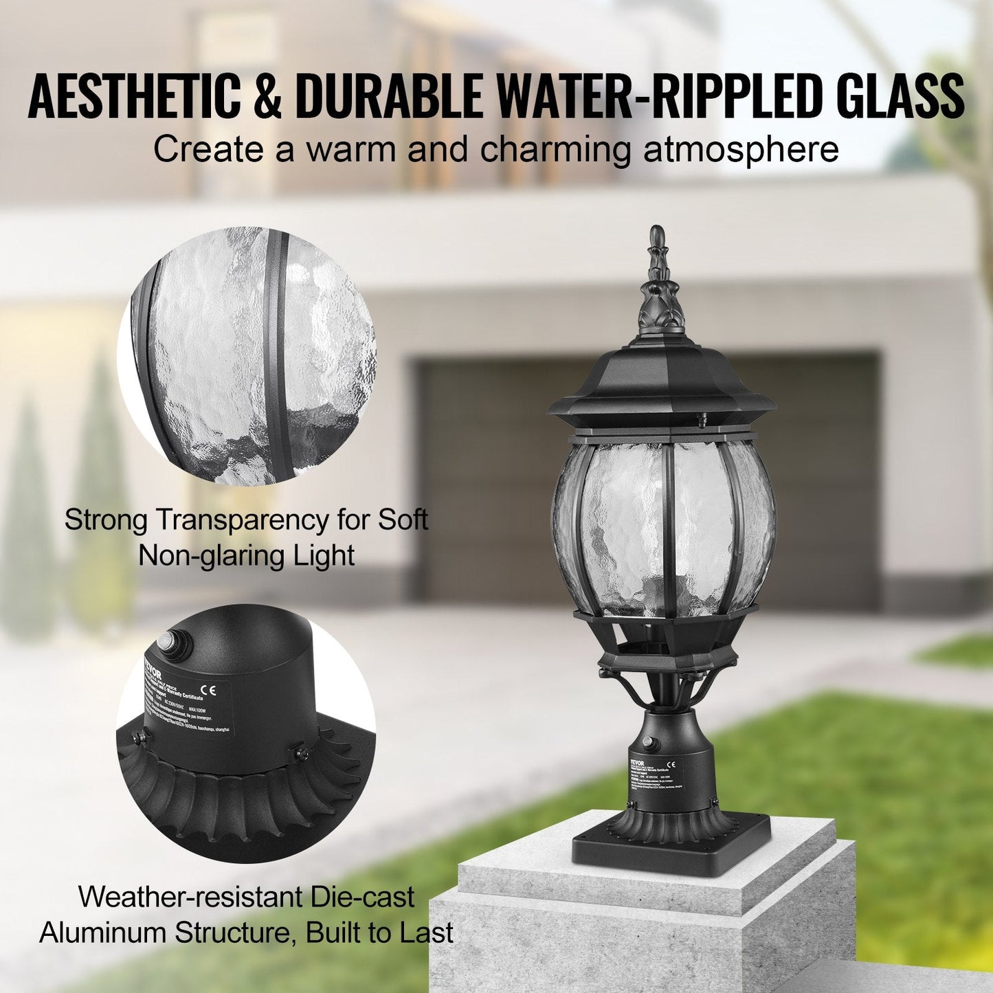 Outdoor Dusk-to-Dawn Lamp Post Lights with 0.53m Pole, Waterproof, 2-Pack