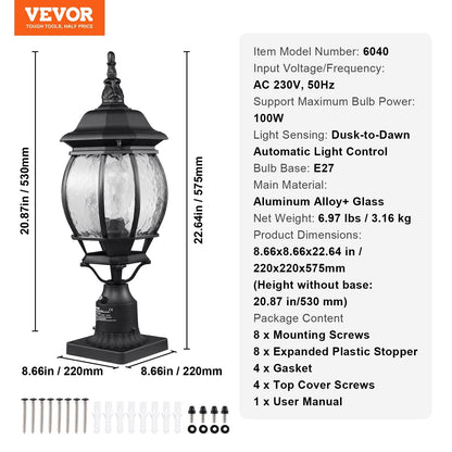 Outdoor Dusk-to-Dawn Lamp Post Lights with 0.53m Pole, Waterproof, 2-Pack