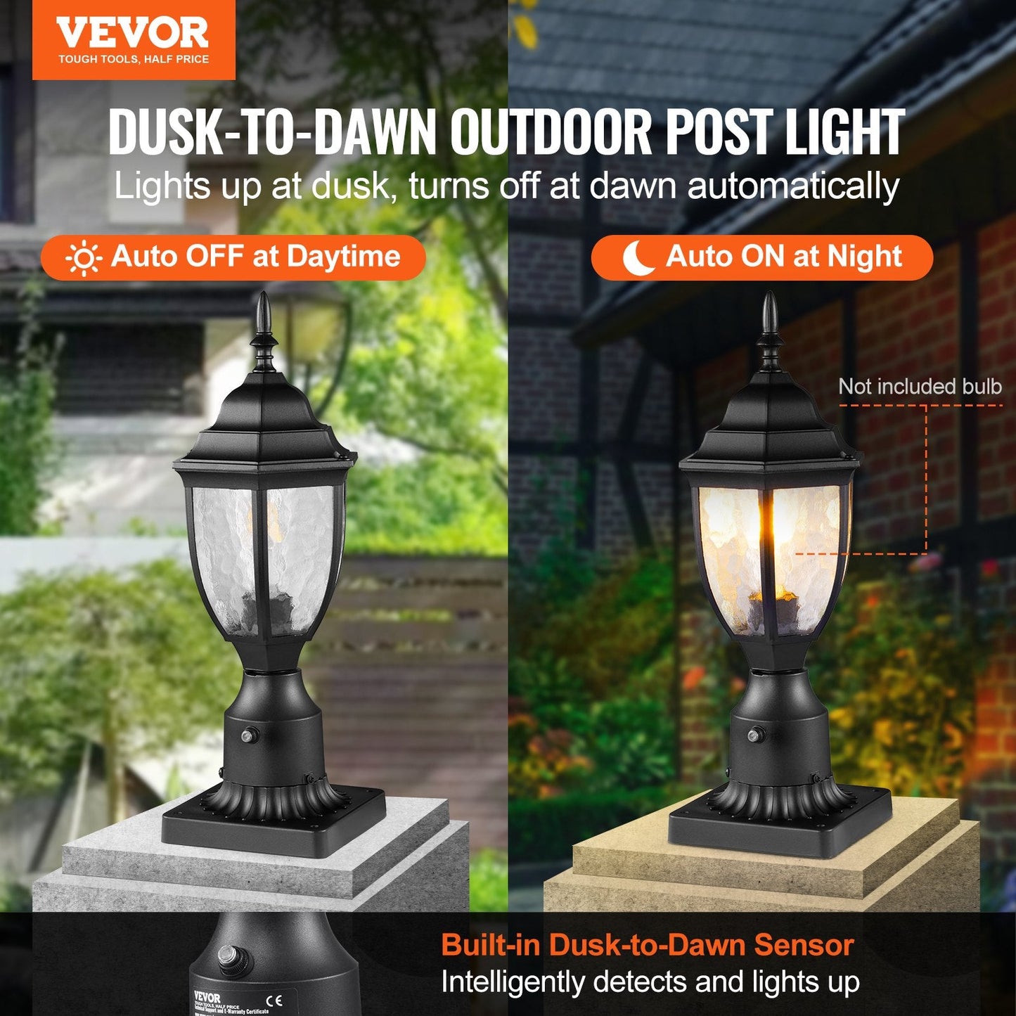 Set of 2 Smart Outdoor Lamp Post Lights with 0.39m Pole Mount, Waterproof Design