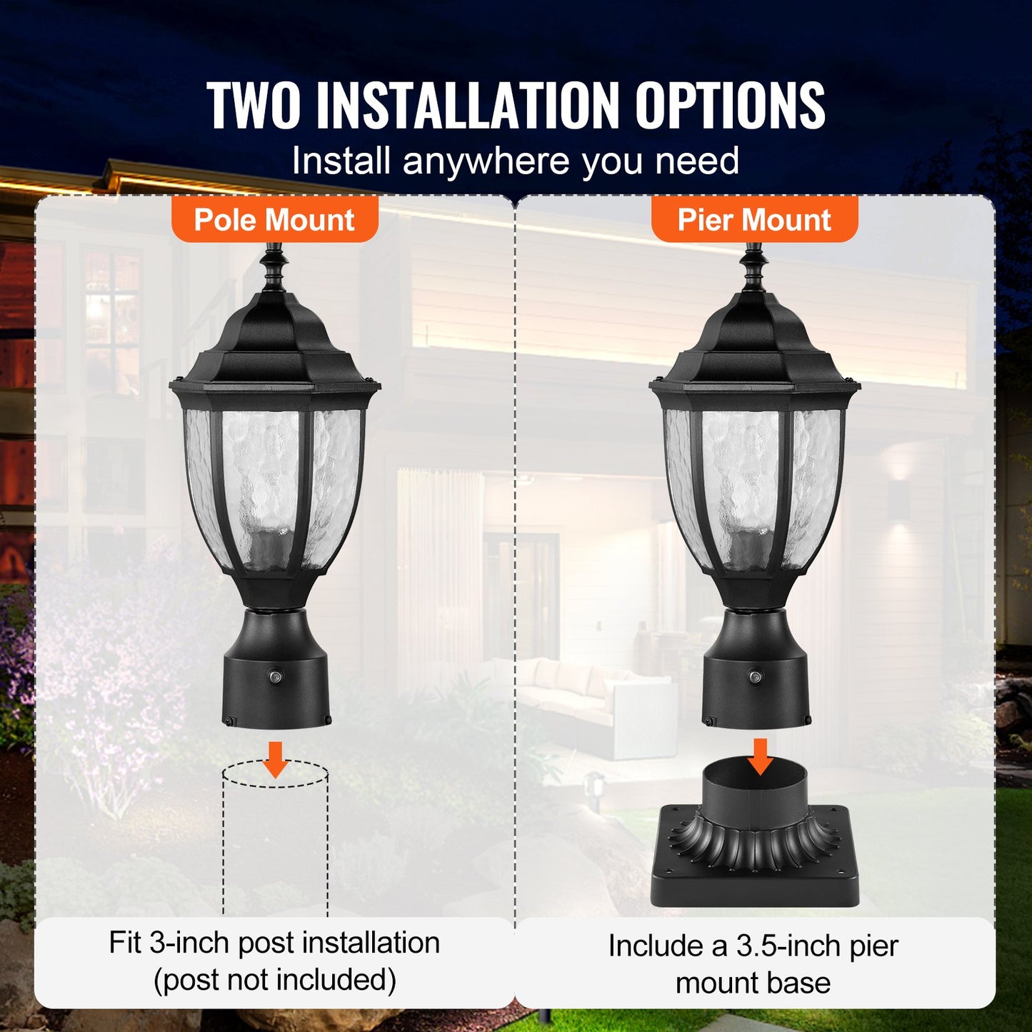 VEVOR 2 PCs Dusk to Dawn Outdoor Lamp Post Light Fixture 390 mm Pole Pier Mount