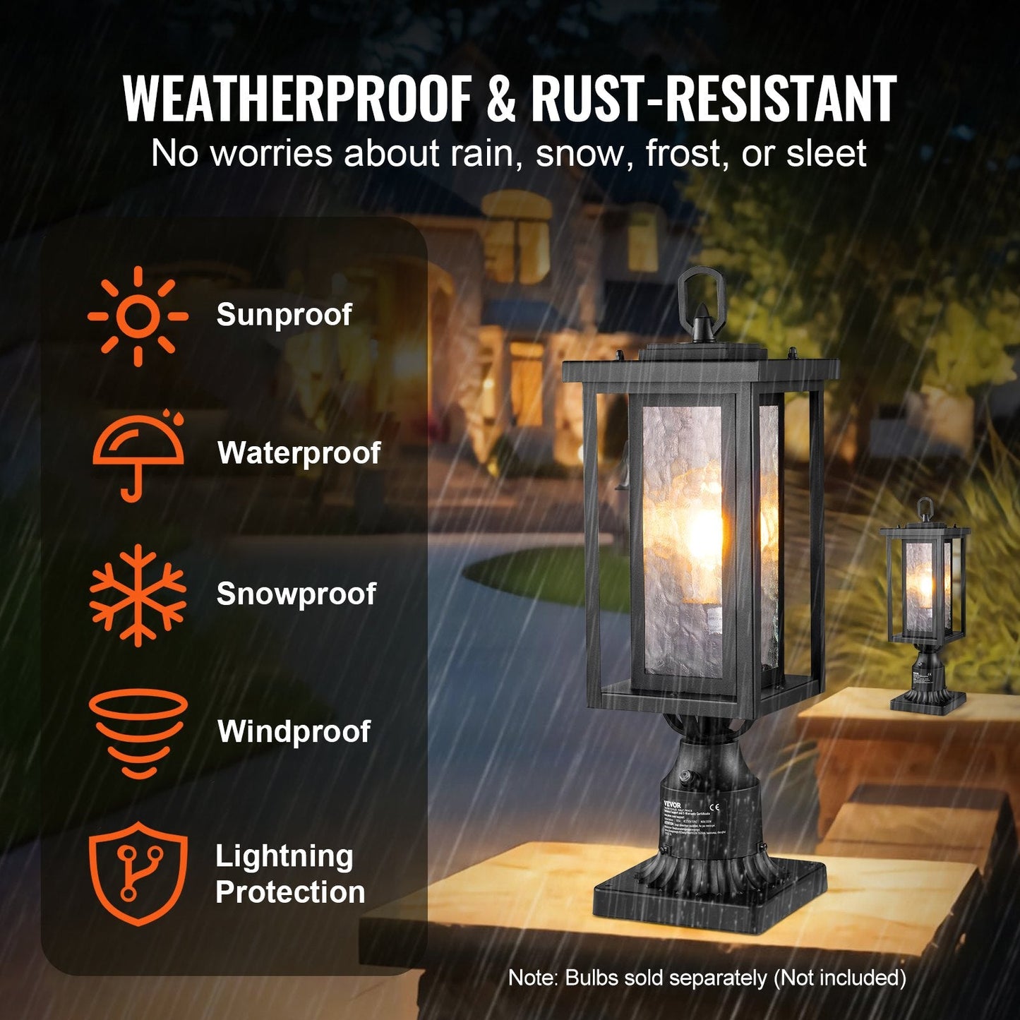 Pair of Outdoor Dusk-to-Dawn Lamp Post Lights with 0.45m Pole Mount, Waterproof