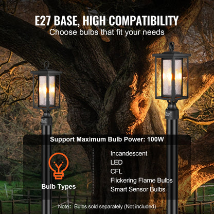 Pair of Outdoor Dusk-to-Dawn Lamp Post Lights with 0.45m Pole Mount, Waterproof