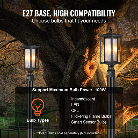 Pair of Outdoor Dusk-to-Dawn Lamp Post Lights with 0.45m Pole Mount, Waterproof