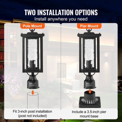Pair of Outdoor Dusk-to-Dawn Lamp Post Lights with 0.45m Pole Mount, Waterproof