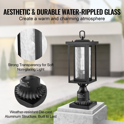 Pair of Outdoor Dusk-to-Dawn Lamp Post Lights with 0.45m Pole Mount, Waterproof