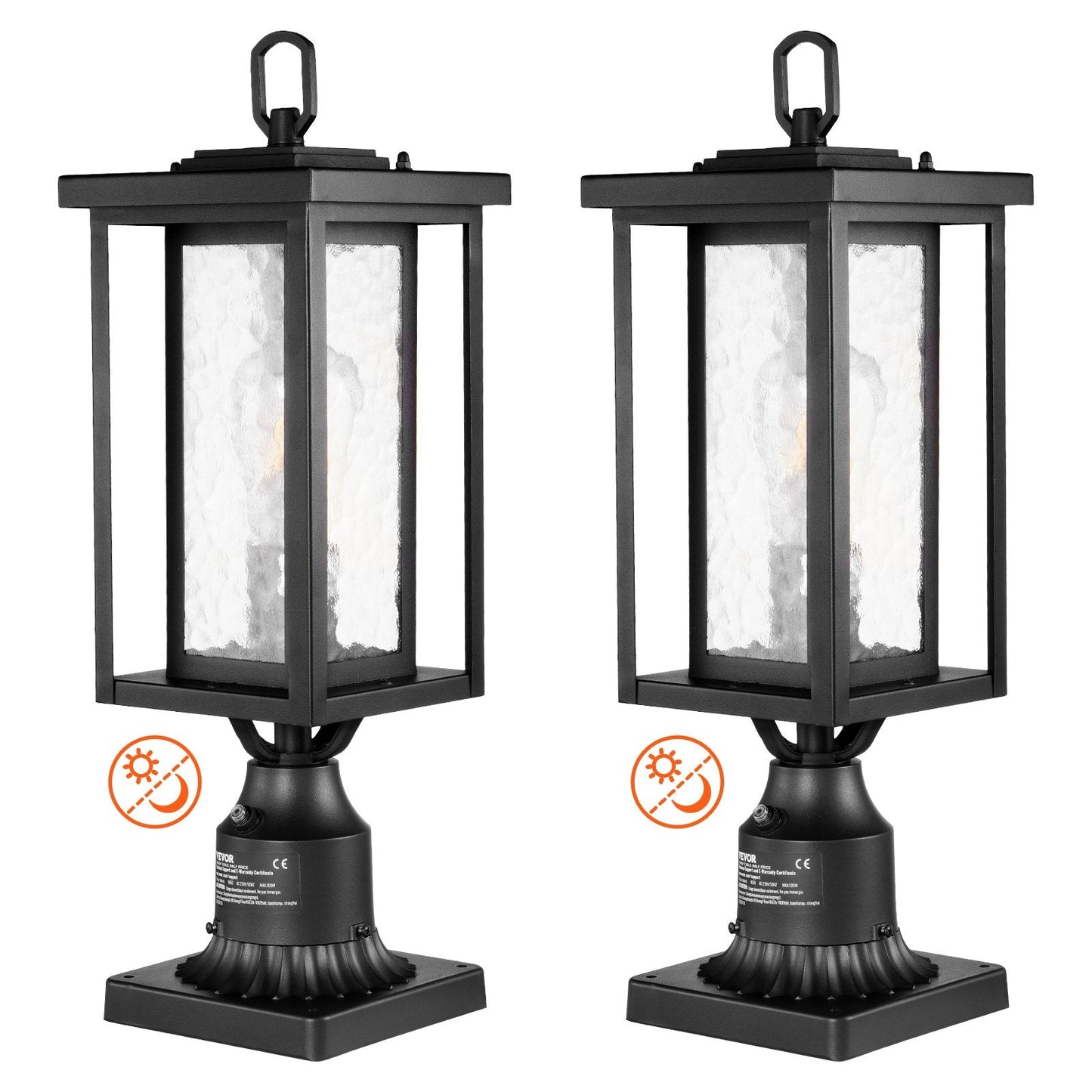 Pair of Outdoor Dusk-to-Dawn Lamp Post Lights with 0.45m Pole Mount, Waterproof