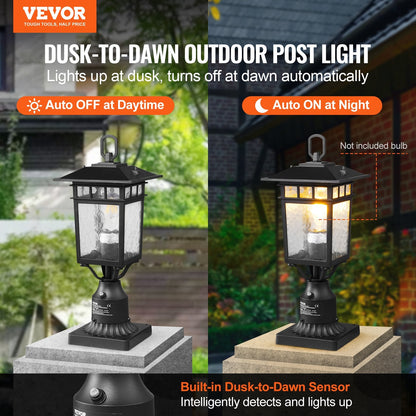 Outdoor Dusk-to-Dawn Lamp Post Light Fixture, 0.4m Pole, Smart Sensor, 2-Pack