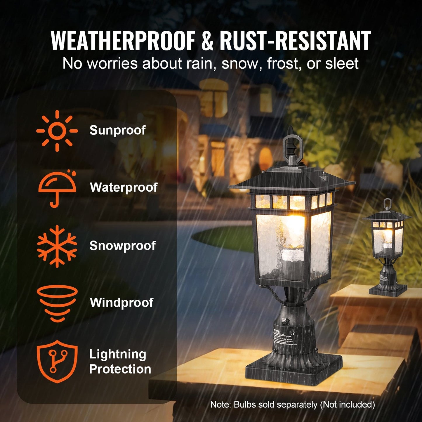 Outdoor Dusk-to-Dawn Lamp Post Light Fixture, 0.4m Pole, Smart Sensor, 2-Pack