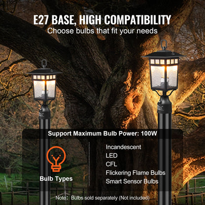 Outdoor Dusk-to-Dawn Lamp Post Light Fixture, 0.4m Pole, Smart Sensor, 2-Pack