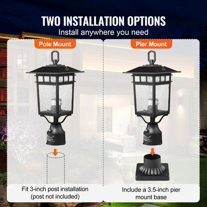 Outdoor Dusk-to-Dawn Lamp Post Light Fixture, 0.4m Pole, Smart Sensor, 2-Pack