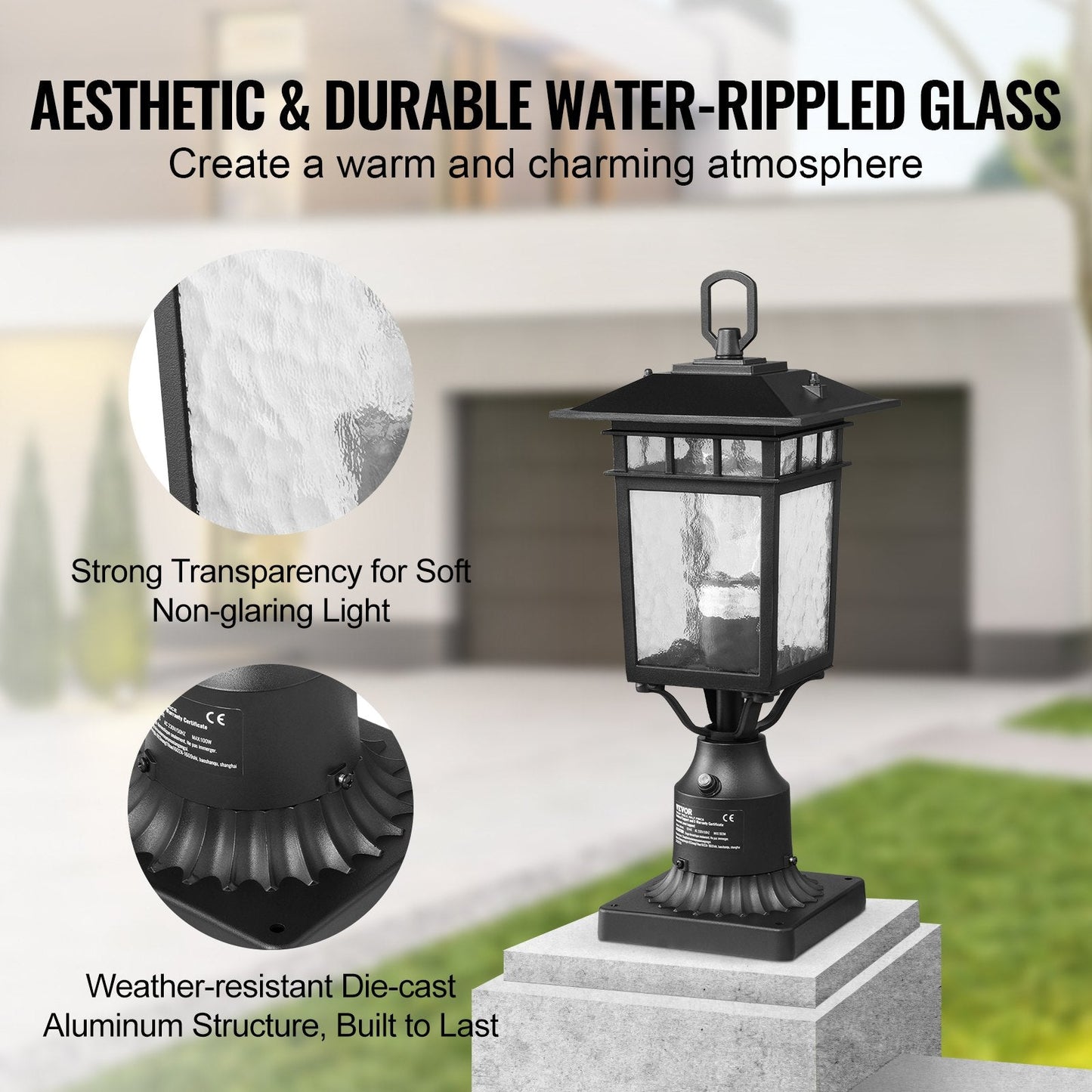Outdoor Dusk-to-Dawn Lamp Post Light Fixture, 0.4m Pole, Smart Sensor, 2-Pack