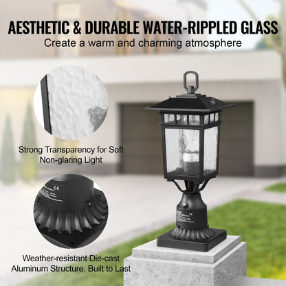 Outdoor Dusk-to-Dawn Lamp Post Light Fixture, 0.4m Pole, Smart Sensor, 2-Pack