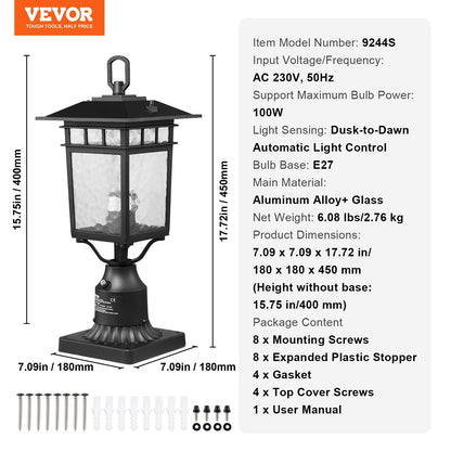 Outdoor Dusk-to-Dawn Lamp Post Light Fixture, 0.4m Pole, Smart Sensor, 2-Pack