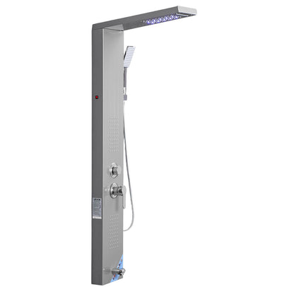 Shower Panel Tower System with Rainfall Waterfall Shower Head, LED, 53 in Brushed Stainless Steel Shower Column, 5-Function Faucet, Wall-Mount Rain Massage System, with Handheld, Tub Spout