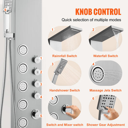 VEVOR Shower Panel System, 4 Shower Modes Shower Panel Tower, Rainfall, Waterfall,