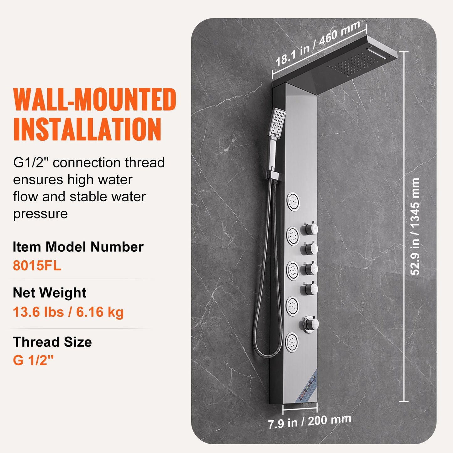 VEVOR Shower Panel System, 4 Shower Modes Shower Panel Tower, Rainfall, Waterfall,