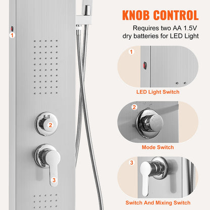 VEVOR Shower Panel System, 5 Shower Modes, LED Shower Panel Tower, Rainfall, Waterfall,
