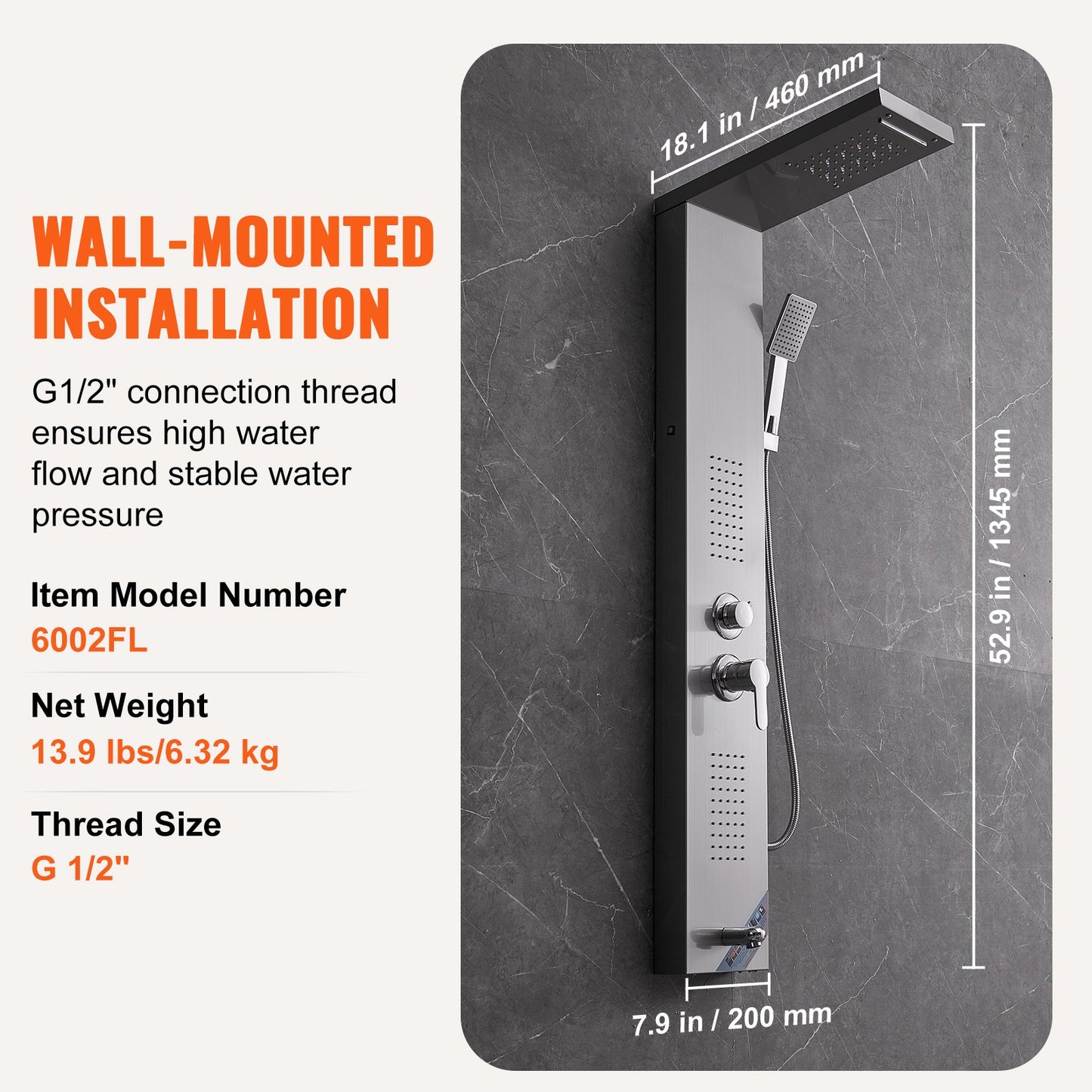 VEVOR Shower Panel System, 5 Shower Modes, LED Shower Panel Tower, Rainfall, Waterfall,