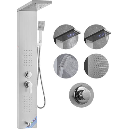 LED Shower Panel Tower with 5 Modes, Massage Jets, Handheld & Tub Spout