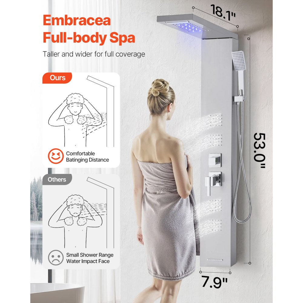 VEVOR Shower Panel Tower System Stainless Steel Column Rainfall Head 5 Modes