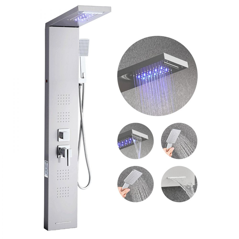 VEVOR Shower Panel Tower System Stainless Steel Column Rainfall Head 5 Modes