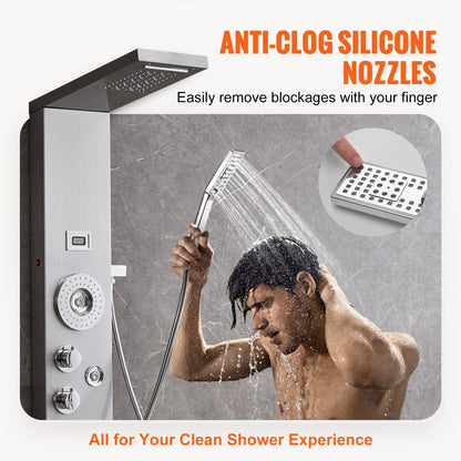 Stainless Steel Shower Panel with LED, 6 Modes, Massage Jets & Handheld Head