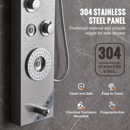 Stainless Steel Shower Panel with LED, 6 Modes, Massage Jets & Handheld Head