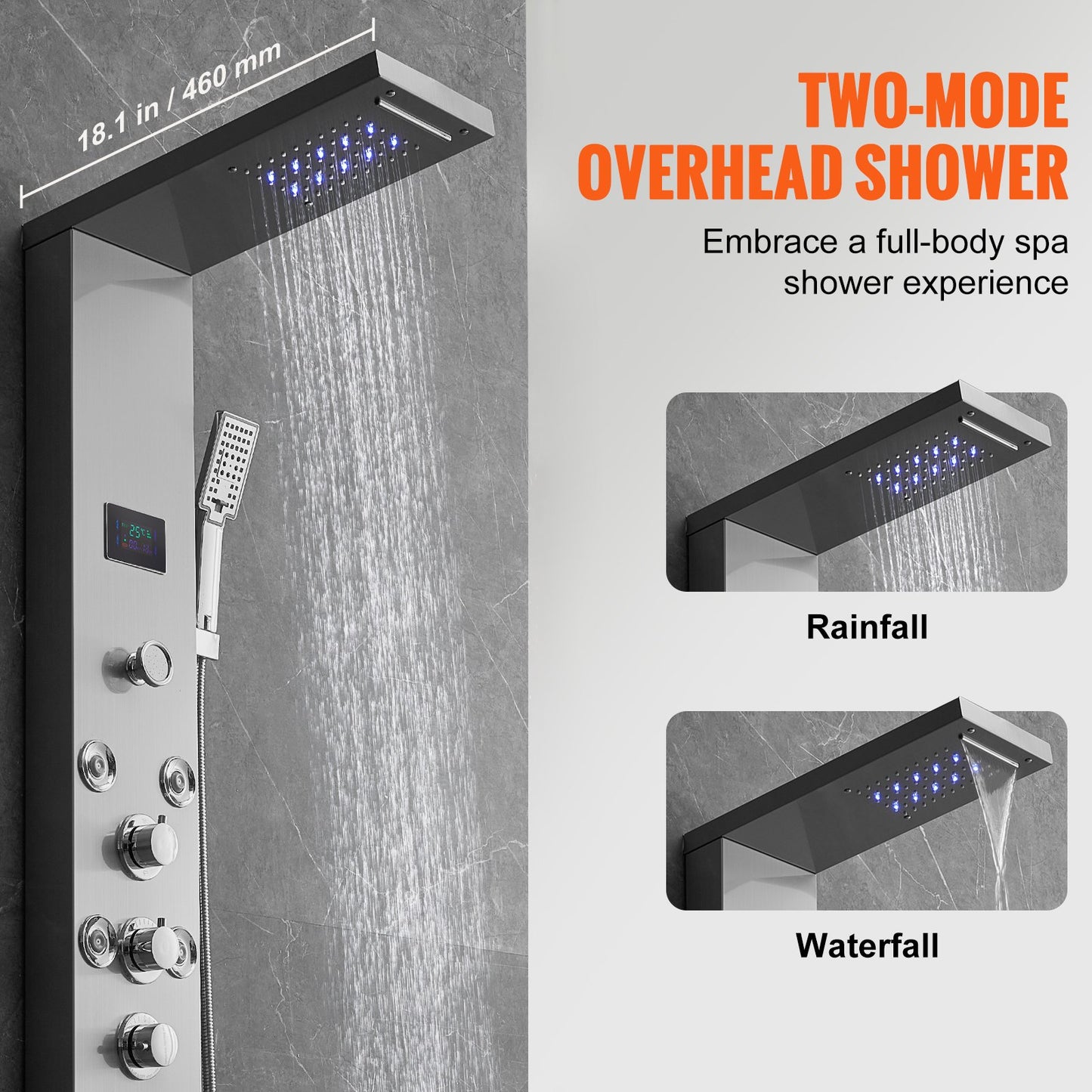 VEVOR Shower Panel System, 6 Shower Modes, LED & Screen Hydroelectricity Shower