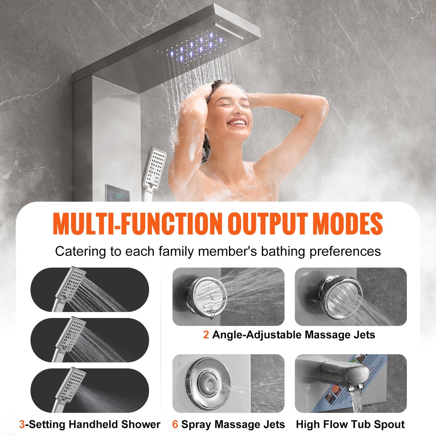 VEVOR Shower Panel System, 6 Shower Modes, LED & Screen Hydroelectricity Shower