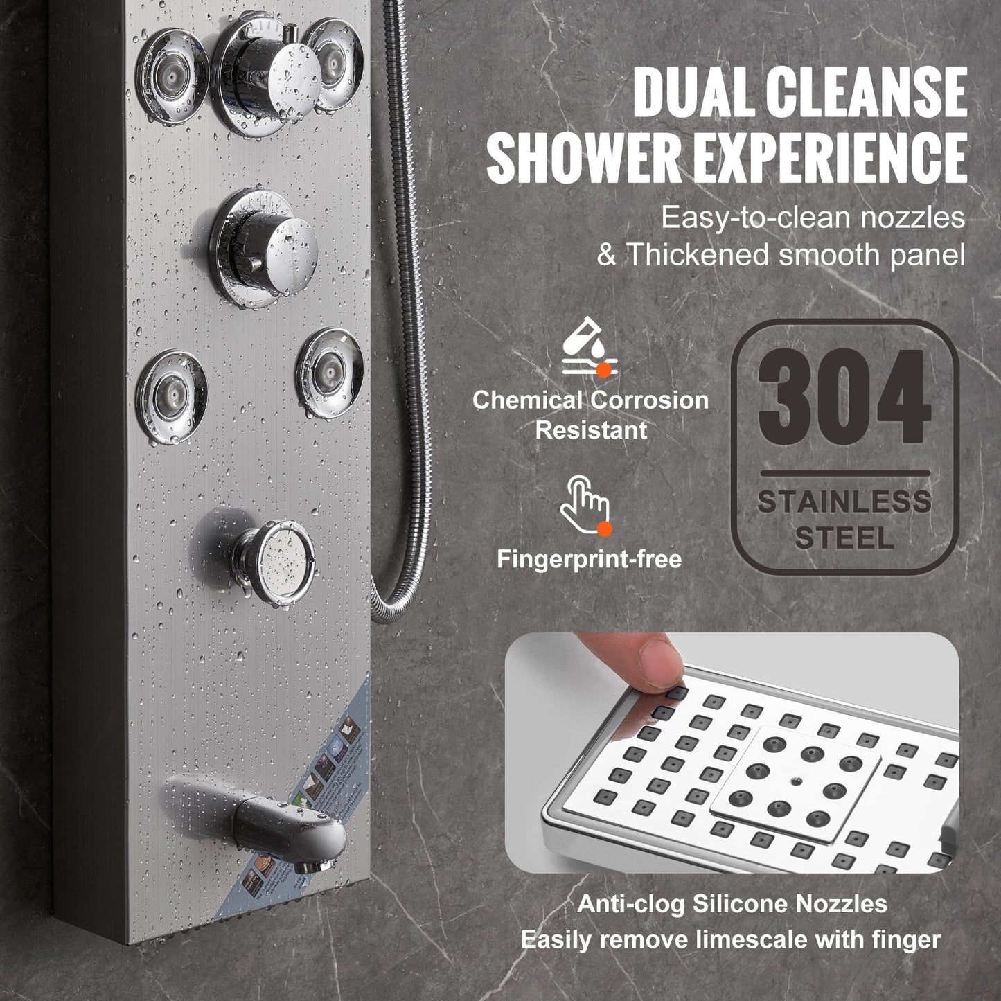 Luxury Wall-Mounted Stainless Steel Shower Panel with LED, 6 Modes, 8 Jets