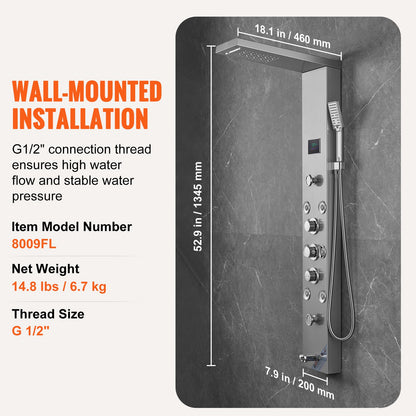 VEVOR Shower Panel System, 6 Shower Modes, LED & Screen Hydroelectricity Shower