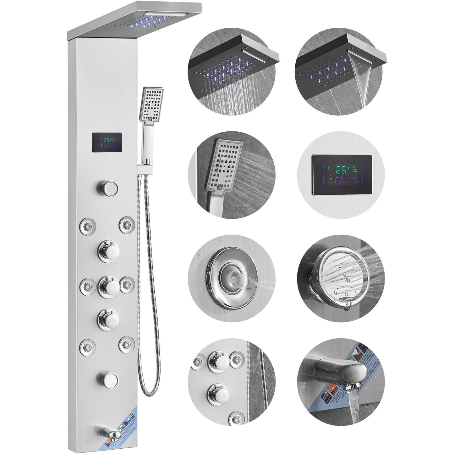 VEVOR Shower Panel System, 6 Shower Modes, LED & Screen Hydroelectricity Shower