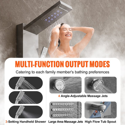 Luxury Stainless Steel Shower Panel with LED, 6 Modes, and Hydroelectric Screen