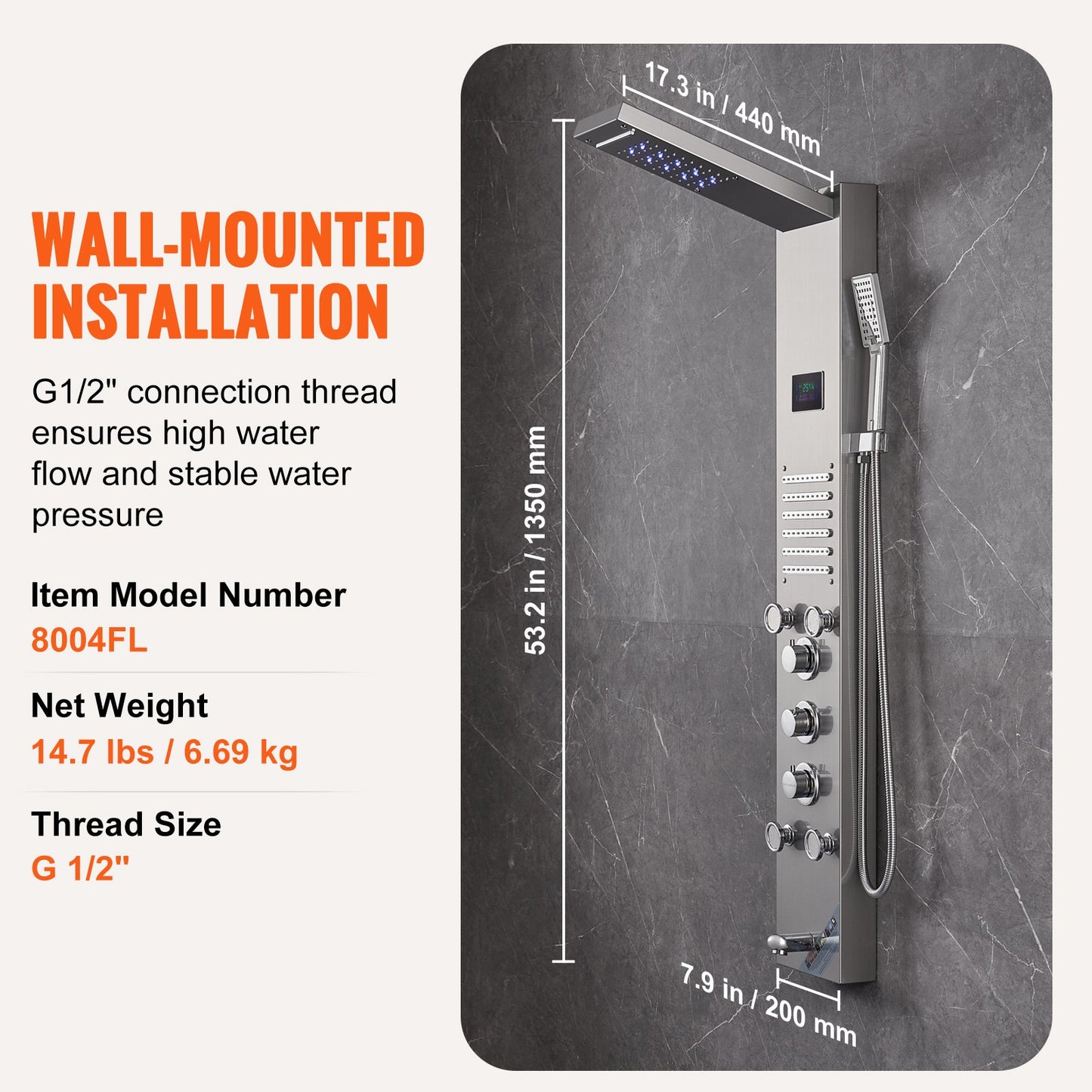 VEVOR Shower Panel System, 6 Shower Modes, LED & Screen Hydroelectricity Shower