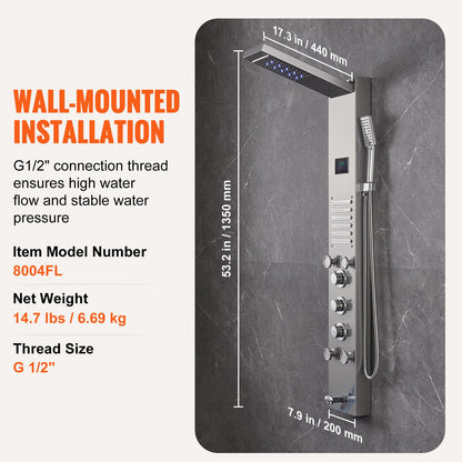 VEVOR Shower Panel System, 6 Shower Modes, LED & Screen Hydroelectricity Shower