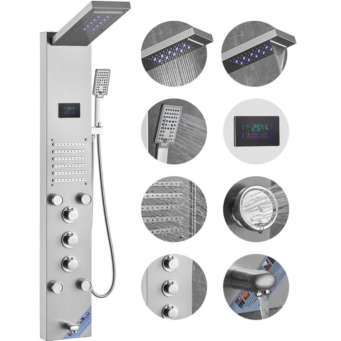 VEVOR Shower Panel System, 6 Shower Modes, LED & Screen Hydroelectricity Shower