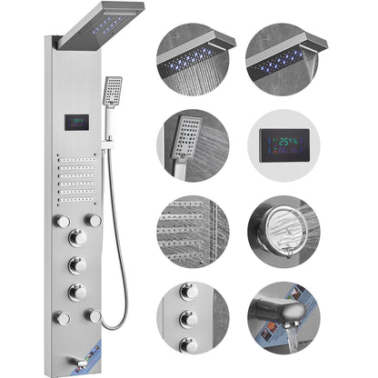 Luxury Stainless Steel Shower Panel with LED, 6 Modes, and Hydroelectric Screen