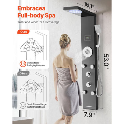 VEVOR Shower Panel Tower System Stainless Steel Column Rainfall Head Massage Jet
