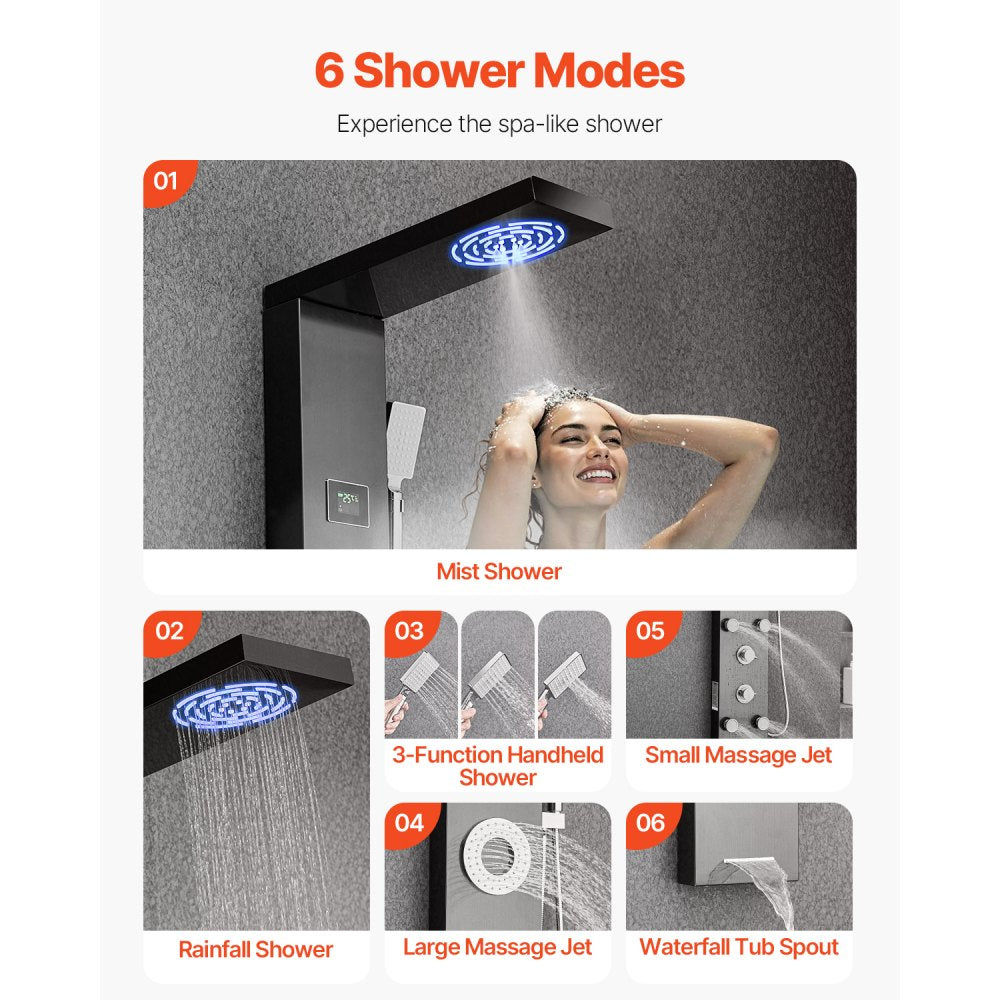 VEVOR Shower Panel Tower System Stainless Steel Column Rainfall Head Massage Jet