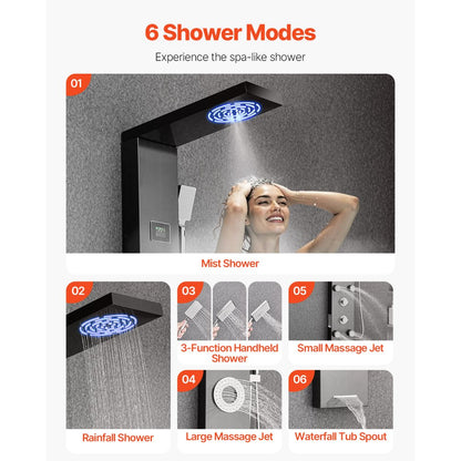 VEVOR Shower Panel Tower System Stainless Steel Column Rainfall Head Massage Jet