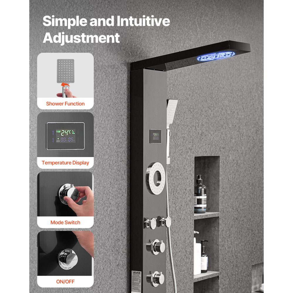 VEVOR Shower Panel Tower System Stainless Steel Column Rainfall Head Massage Jet