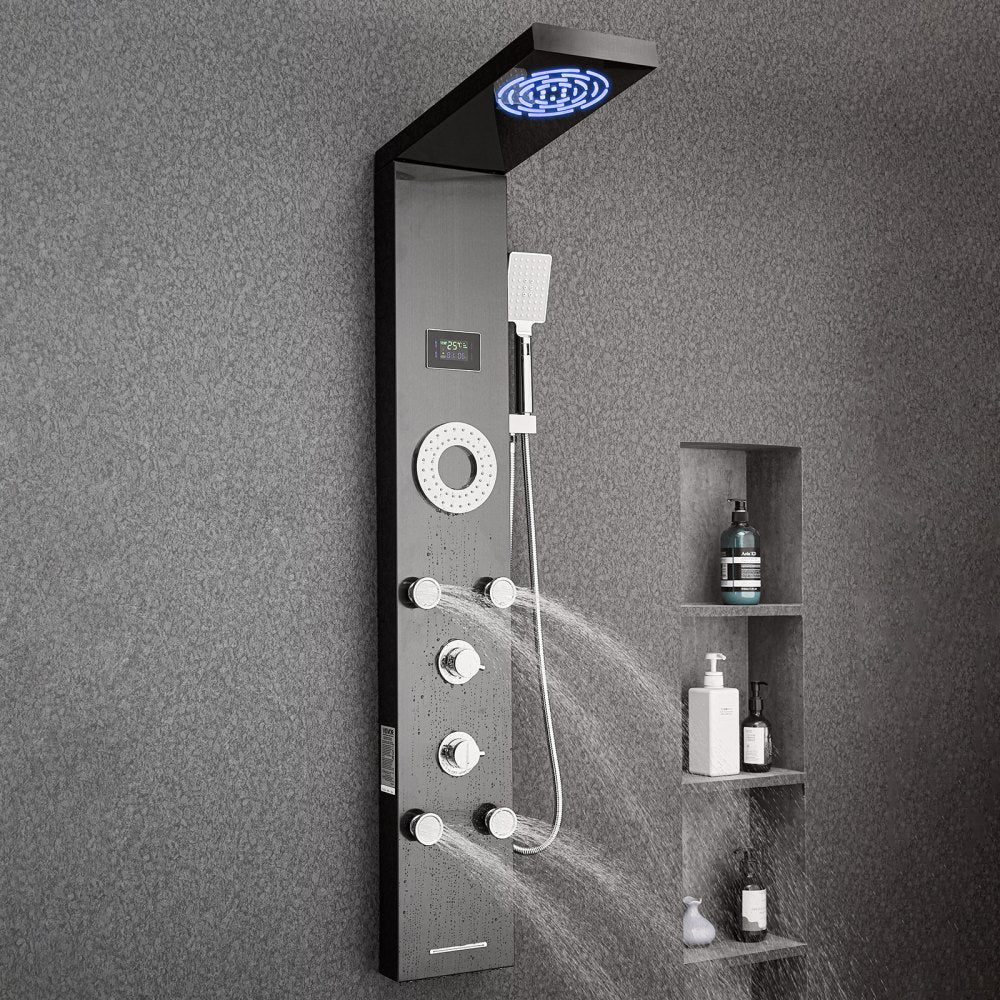VEVOR Shower Panel Tower System Stainless Steel Column Rainfall Head Massage Jet