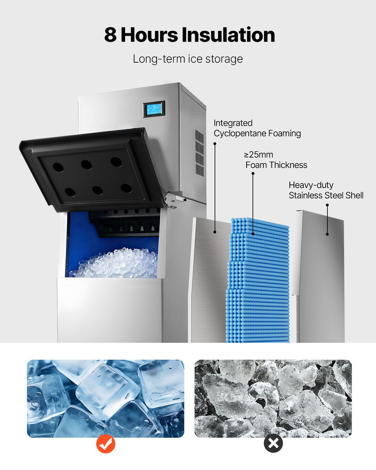 Commercial Ice Maker Machine, 163 KG/24H Ice-Making Machine with 113 KG Large Storage Bin, Auto Self-Cleaning Ice Maker with Touchscreen for Bar Cafe Restaurant Business Commercial