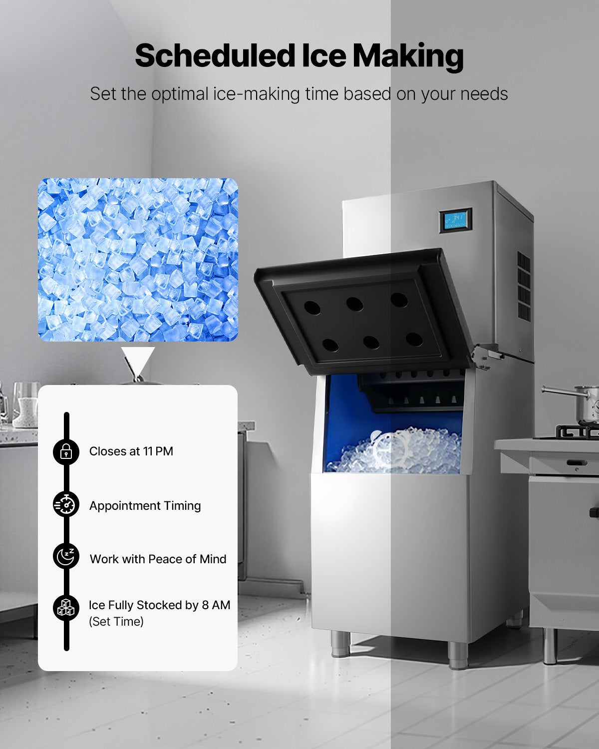 Commercial Ice Maker Machine, 163 KG/24H Ice-Making Machine with 113 KG Large Storage Bin, Auto Self-Cleaning Ice Maker with Touchscreen for Bar Cafe Restaurant Business Commercial