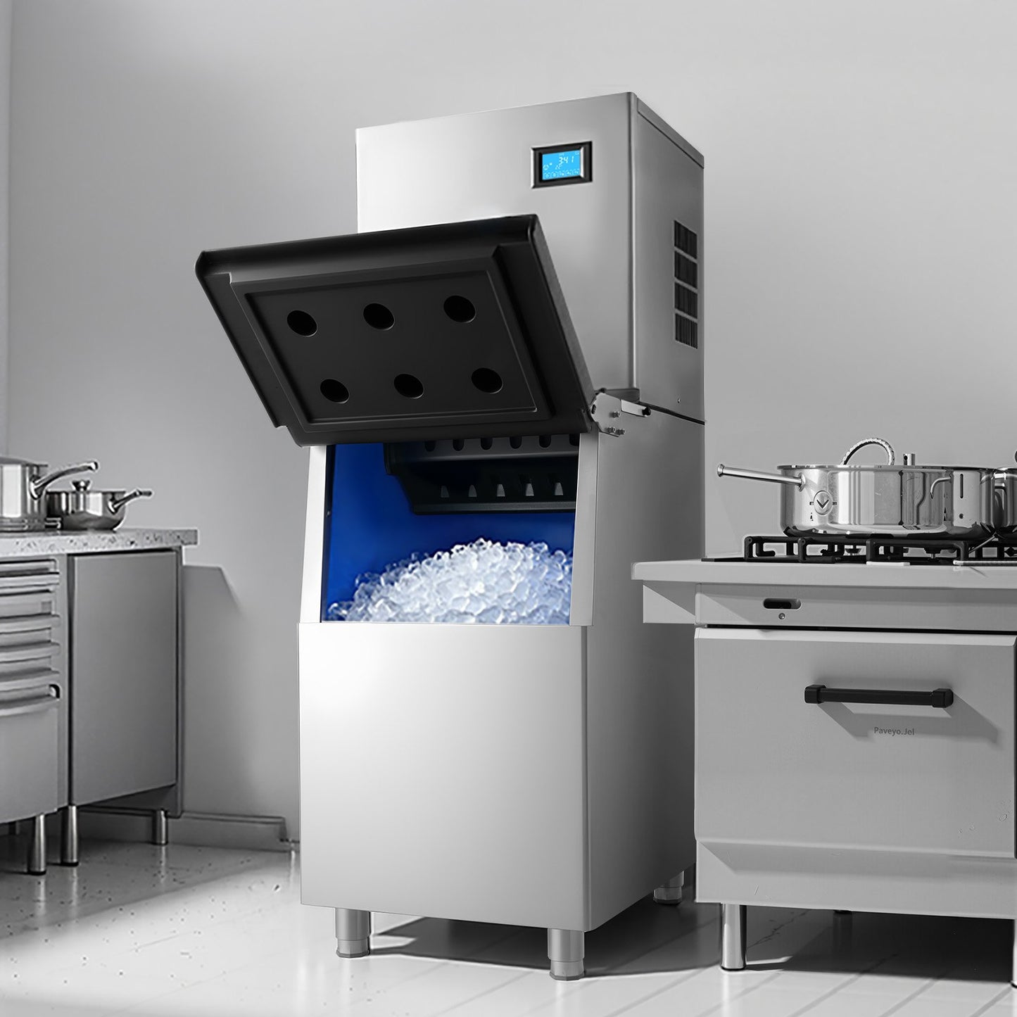 Commercial Ice Maker Machine, 163 KG/24H Ice-Making Machine with 113 KG Large Storage Bin, Auto Self-Cleaning Ice Maker with Touchscreen for Bar Cafe Restaurant Business Commercial