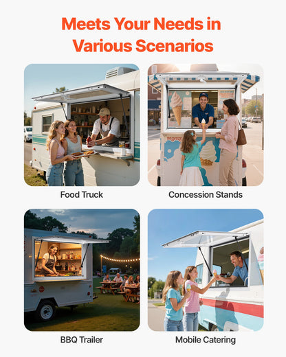 Concession Window 92x61 cm, Aluminum Alloy Frame Service Window for Food Truck, Up to 85 Degrees Stand Serving Window with Awning Door and Drag Hook, Rainwater Resistant for Concession Trailers