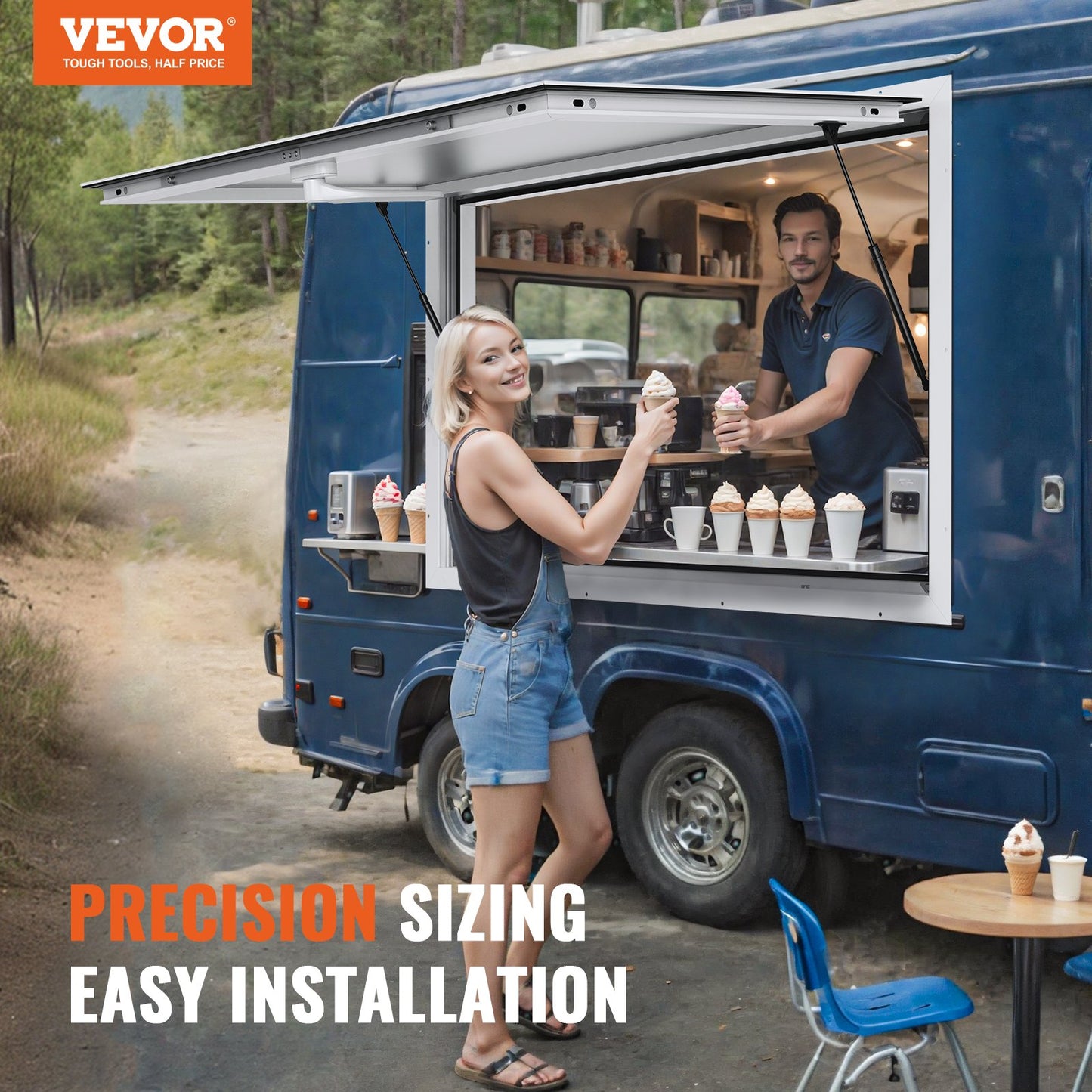 VEVOR Concession Window 91x91cm, Aluminum Alloy Food Truck Service Window with Awning