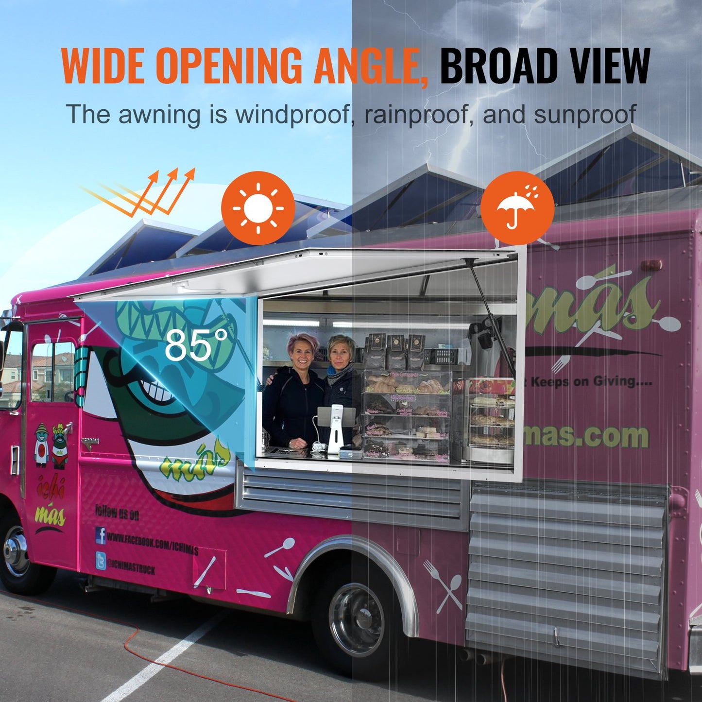 VEVOR Concession Window 91x91cm, Aluminum Alloy Food Truck Service Window with Awning