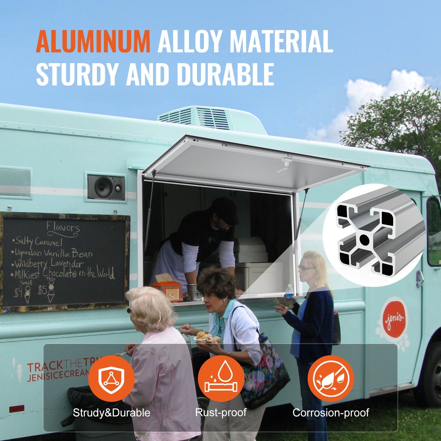 VEVOR Concession Window 91x91cm, Aluminum Alloy Food Truck Service Window with Awning