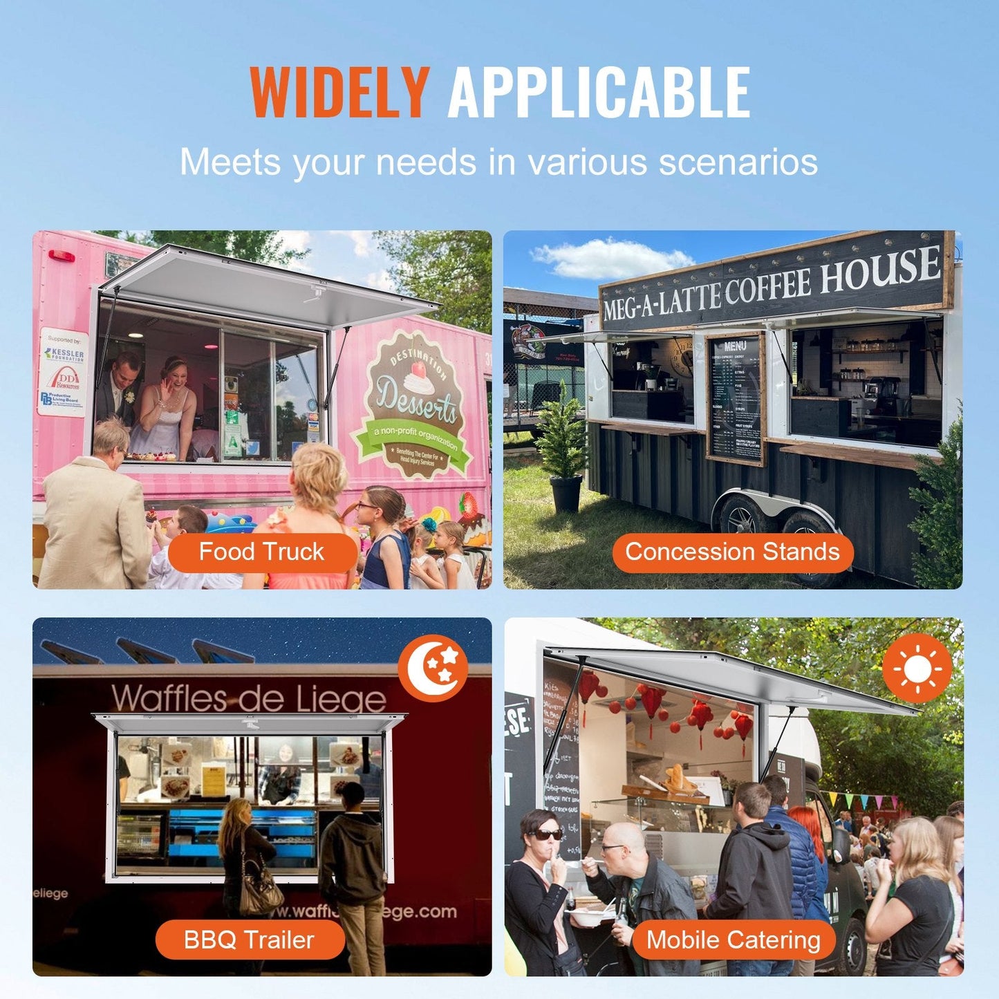 Aluminum Alloy Concession Window 0.91x0.91m with Awning for Food Trucks